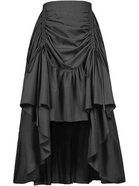 Women's Renaissance Steampunk High Low Victorian Ruched Black Skirt